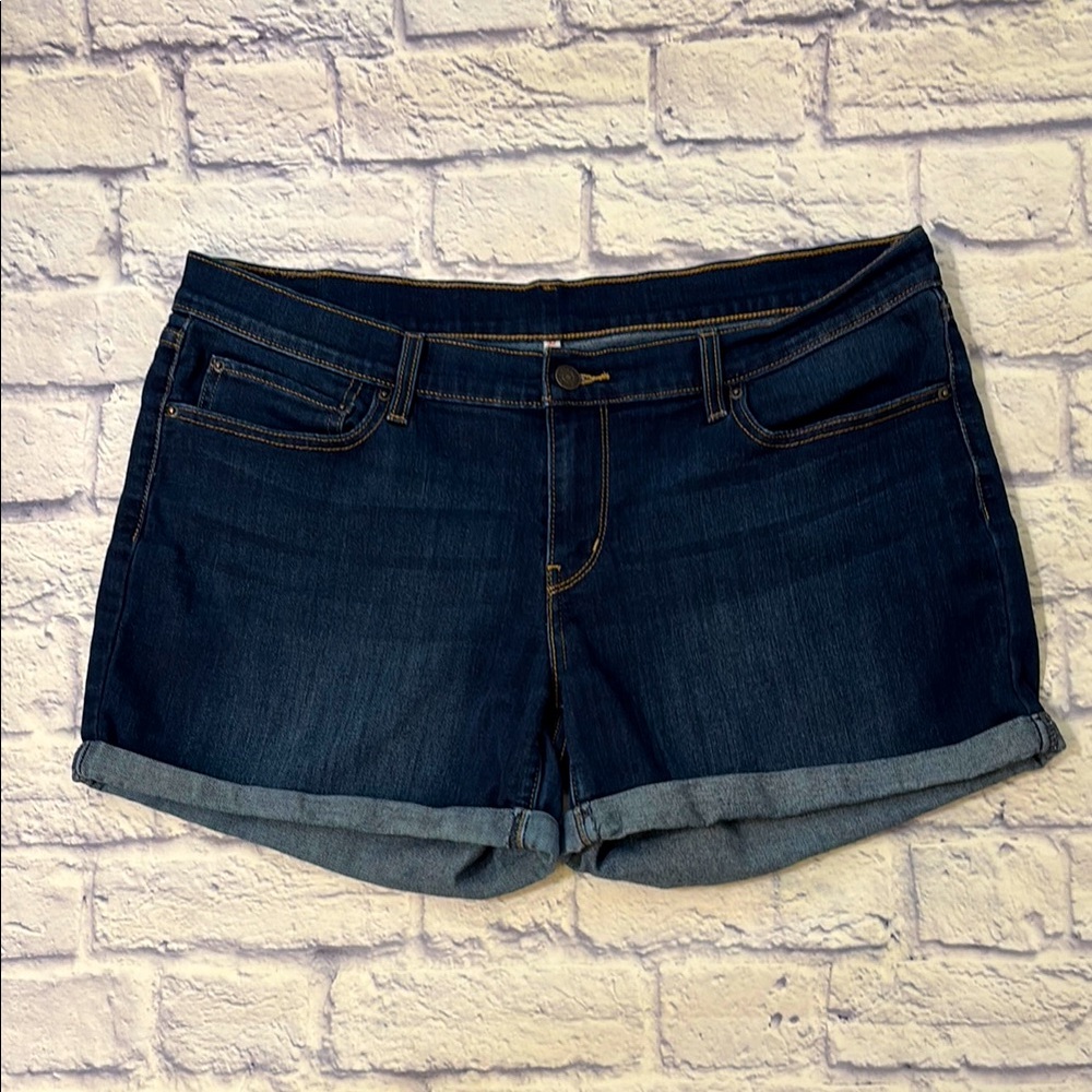Levi’s Mid Rise Cuffed Hem Jean Shorts Dark Wash Blue Denim Size 14/32